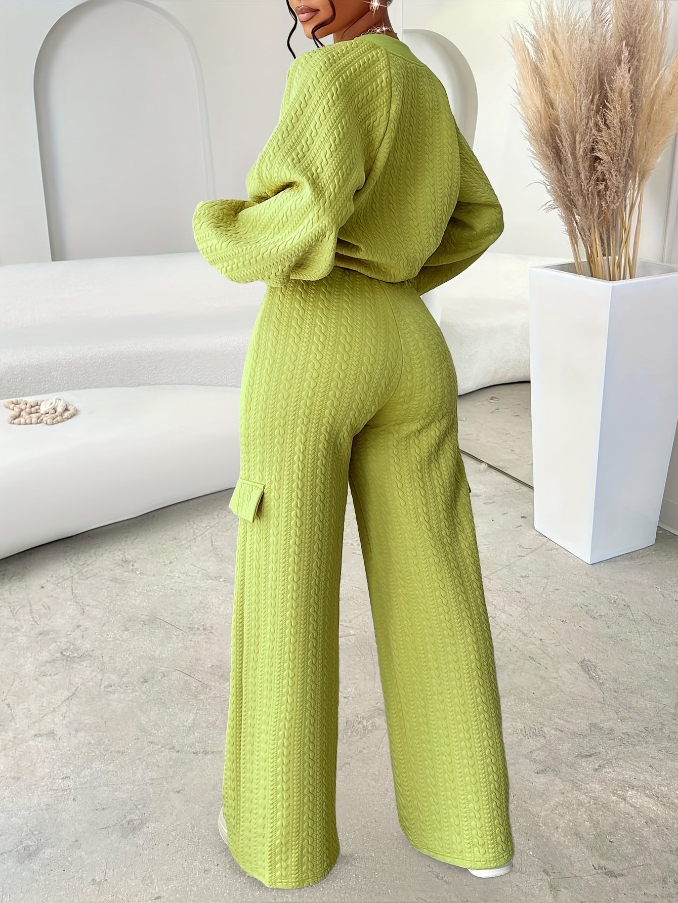 Women'S Elegant Polyester Two-Piece Pantsuit Set - 95% Polyester 5% Elastane Crew Neck Solid Color Long Sleeve Button Detail Jacket and Straight-Leg Pants - For Fall/Winter - Suitable for Office & Formal Occasions - Perfect G