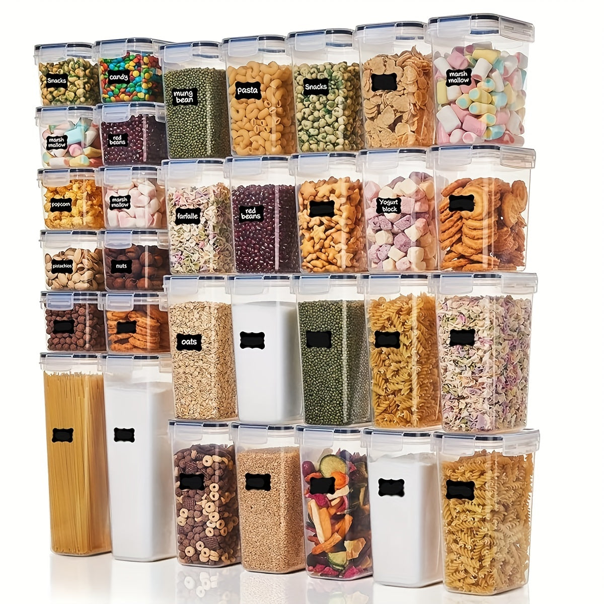 24pcs Premium Airtight Food Storage Containers Set - Containers for Kitchen Organization with Labels, Marker, and Stackable Design - Keep Spaghetti, Flour, Sugar, and Cereal Fresh for Longer with Easy Identification and Space