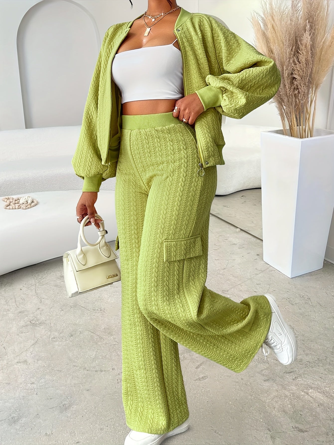 Women'S Elegant Polyester Two-Piece Pantsuit Set - 95% Polyester 5% Elastane Crew Neck Solid Color Long Sleeve Button Detail Jacket and Straight-Leg Pants - For Fall/Winter - Suitable for Office & Formal Occasions - Perfect G
