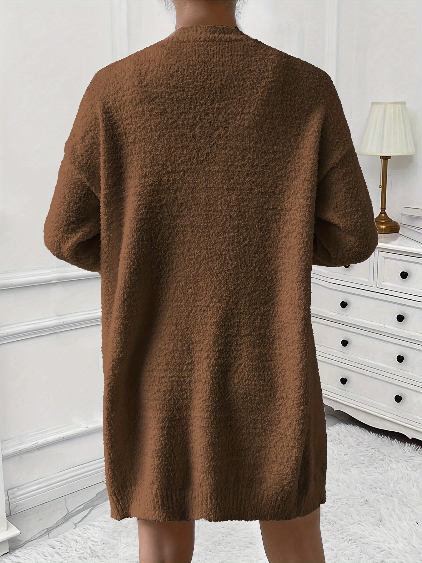 Women's Casual Fleece Warm Lounge Set, Cozy Long Sleeve Cardigan & V Neck Tank Top & Shorts, Soft Relaxing Home Outfit, Comfort Wear For Fall & Winter