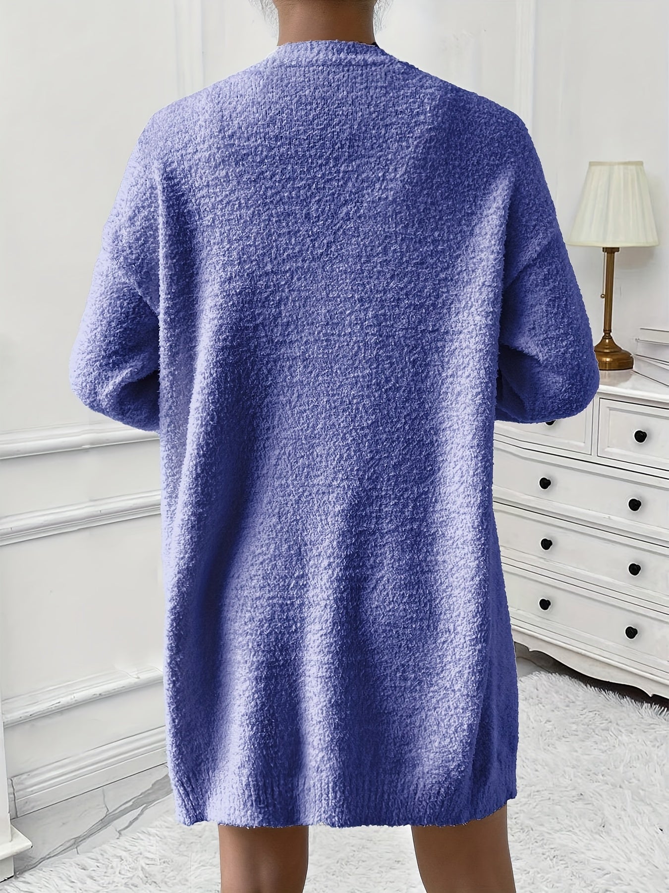 Women's Casual Fleece Warm Lounge Set, Cozy Long Sleeve Cardigan & V Neck Tank Top & Shorts, Soft Relaxing Home Outfit, Comfort Wear For Fall & Winter