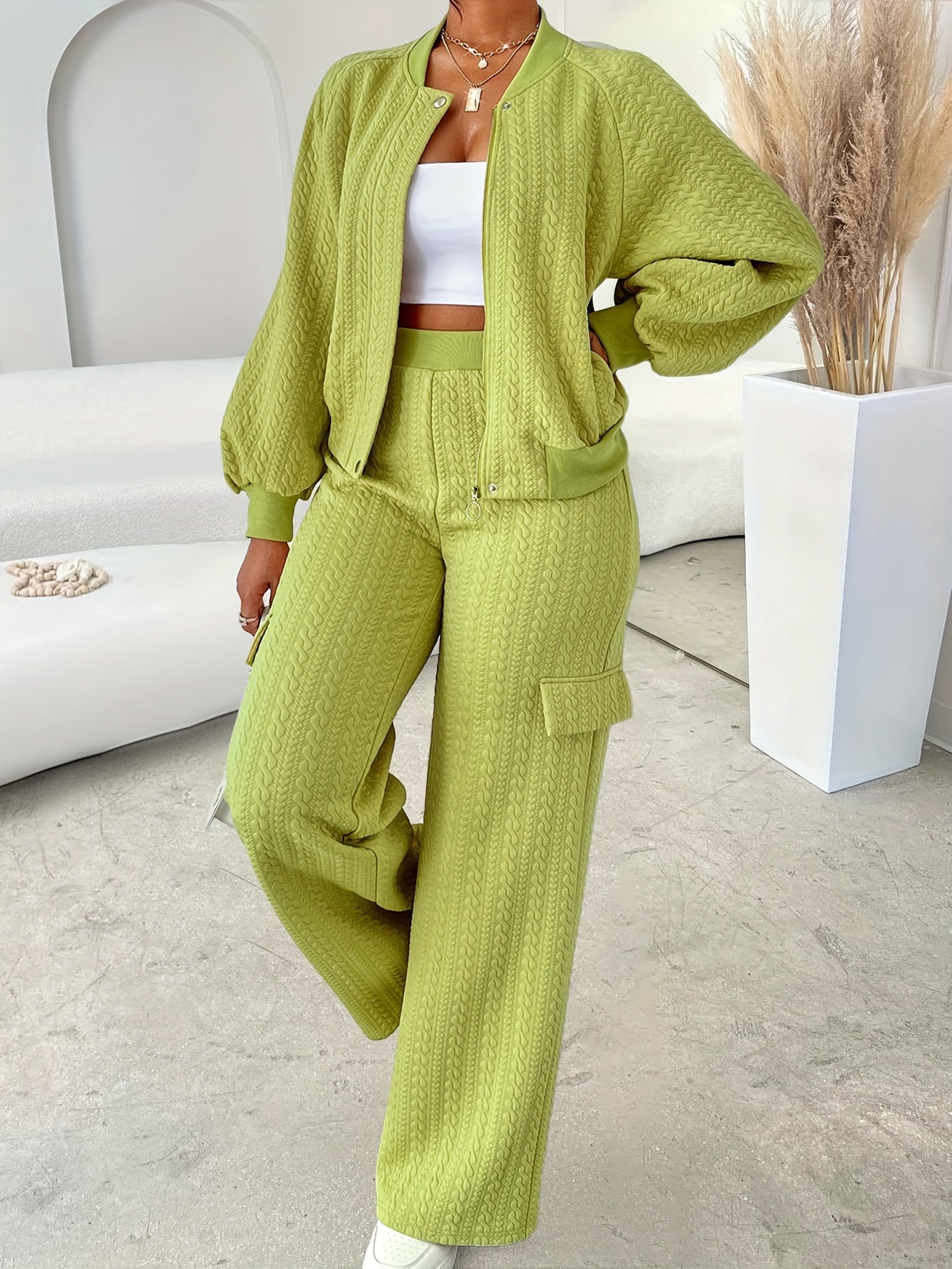 Women'S Elegant Polyester Two-Piece Pantsuit Set - 95% Polyester 5% Elastane Crew Neck Solid Color Long Sleeve Button Detail Jacket and Straight-Leg Pants - For Fall/Winter - Suitable for Office & Formal Occasions - Perfect G