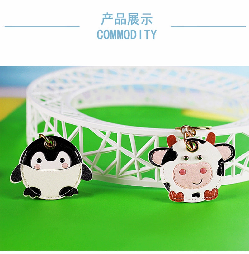 Cow Access Control Card Case Keychain Integrated Cute Animal Airtag Protective Cover Bus Pass Card Induction Bag Pendant