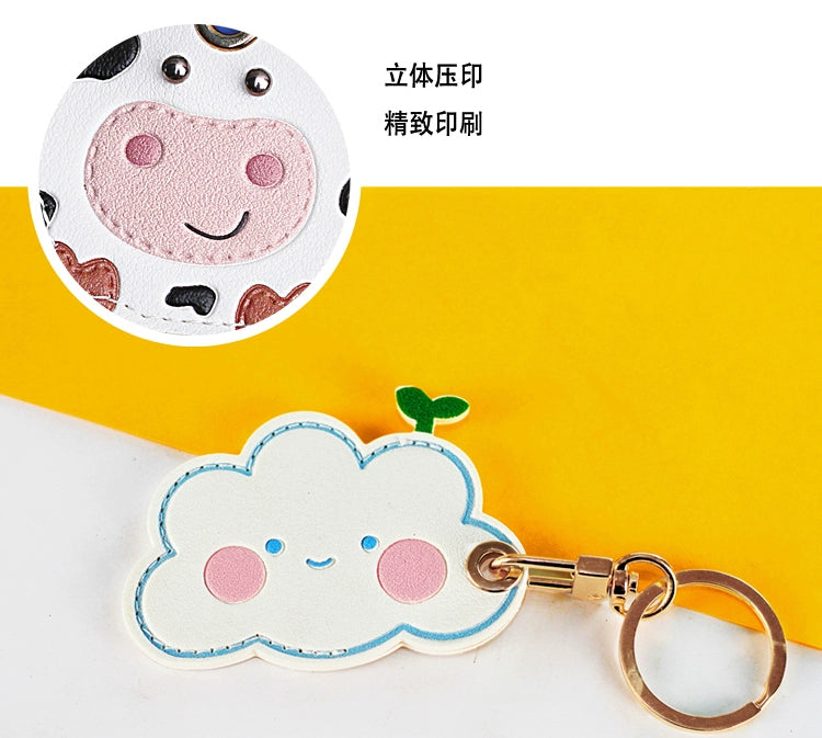 Cow Access Control Card Case Keychain Integrated Cute Animal Airtag Protective Cover Bus Pass Card Induction Bag Pendant