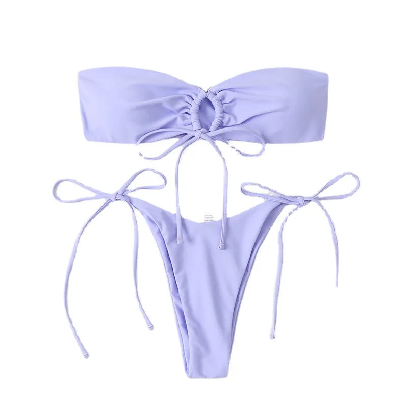 2024 Sexy Solid Bikinis Swimsuit Vintage Micro Swimwear Brazilian Women Bathing Suit Solid Patchwork Bikini Set String