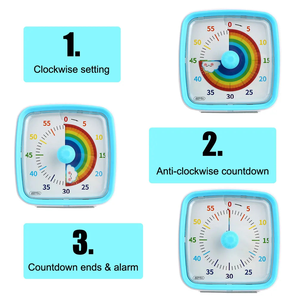 Kids Children Reminder Time Management Tool Visual Timer Night Light Ultra Silent Alarm Clock 60 Minutes Countdown Timer