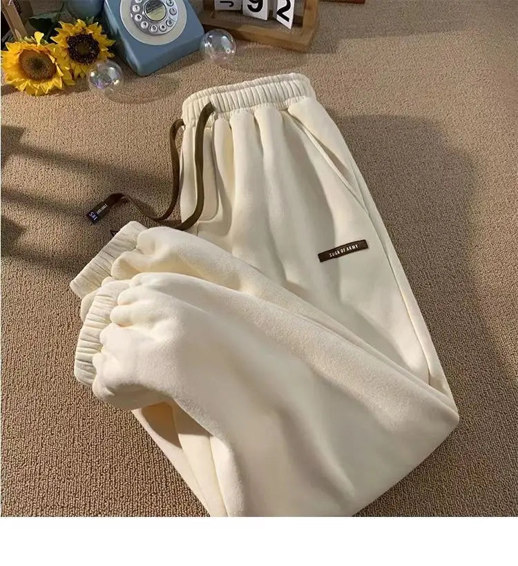 Fleece Sweatpants Women Winter Warm Pants Casual Harlan Pants Loose Lamb Fleece Ankle-Length Trousers Thicke Warm Sweatpants