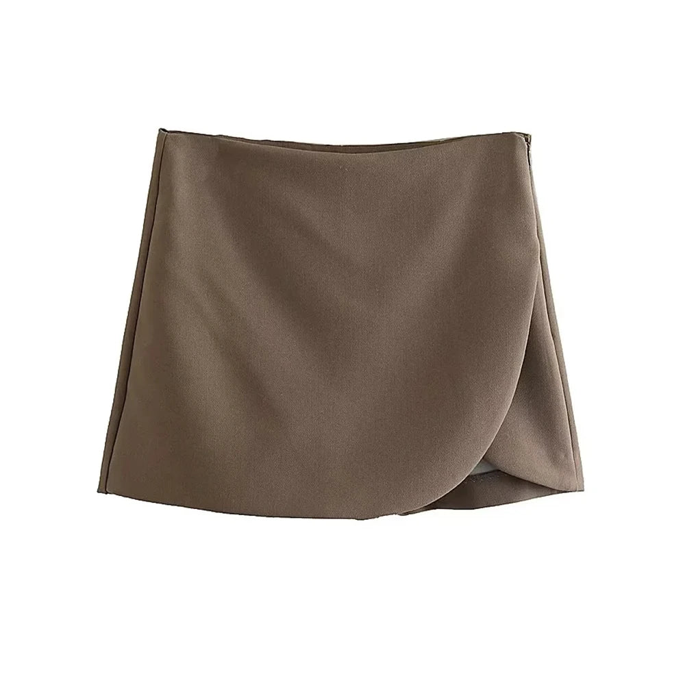 TRAF Women Fashion Pareo Style Shorts Skirts Vintage High Waist Side Zipper Female Skort Mujer