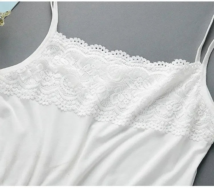 Women's Slim Fit Large Top with Strap Tank Top Spring and Summer Lace Underlay Black and White