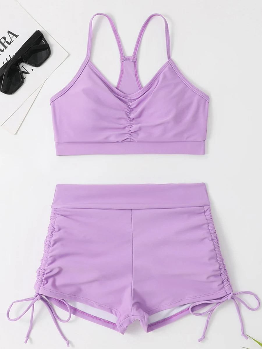 Drawstring Front Shorts Bikinis 2024 High Waist Swimsuit Women Swimwear Female Bathers Bathing Swimming Swim Suit Beachwear