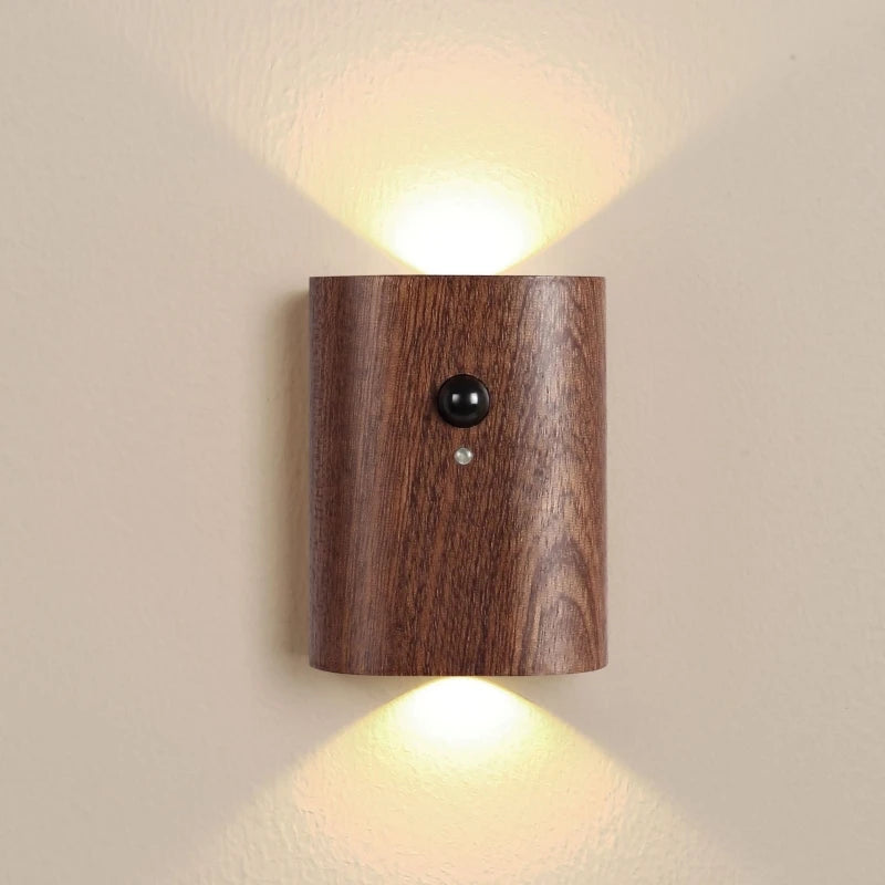Wooden Stairway Night Light,Rechargeable Battery Operated Motion Sensor LED Wall Sconce,Perfect for Hallway, Attic, Closet