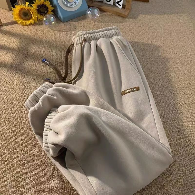 Fleece Sweatpants Women Winter Warm Pants Casual Harlan Pants Loose Lamb Fleece Ankle-Length Trousers Thicke Warm Sweatpants
