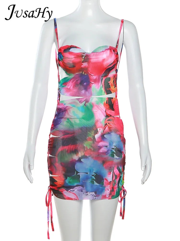 JusaHy Women New Y2K Sexy&High Shiny Street Backless Spaghetti Strap Dresses