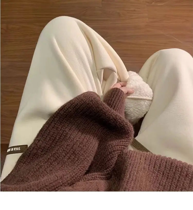Fleece Sweatpants Women Winter Warm Pants Casual Harlan Pants Loose Lamb Fleece Ankle-Length Trousers Thicke Warm Sweatpants
