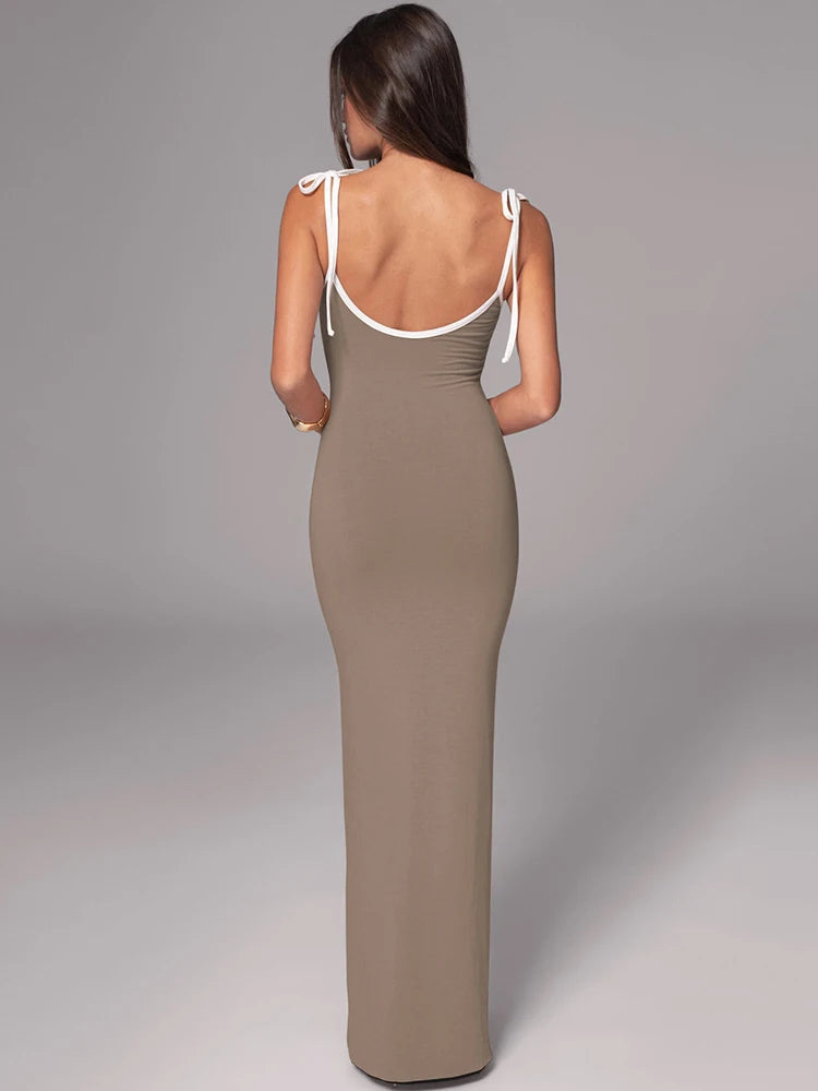 Sibybo Spaghetti Strap Bodycon Maxi Dress Women Basics Sleeveless Backless Sexy Party Sundress Elegant Evening Birthday Dresses