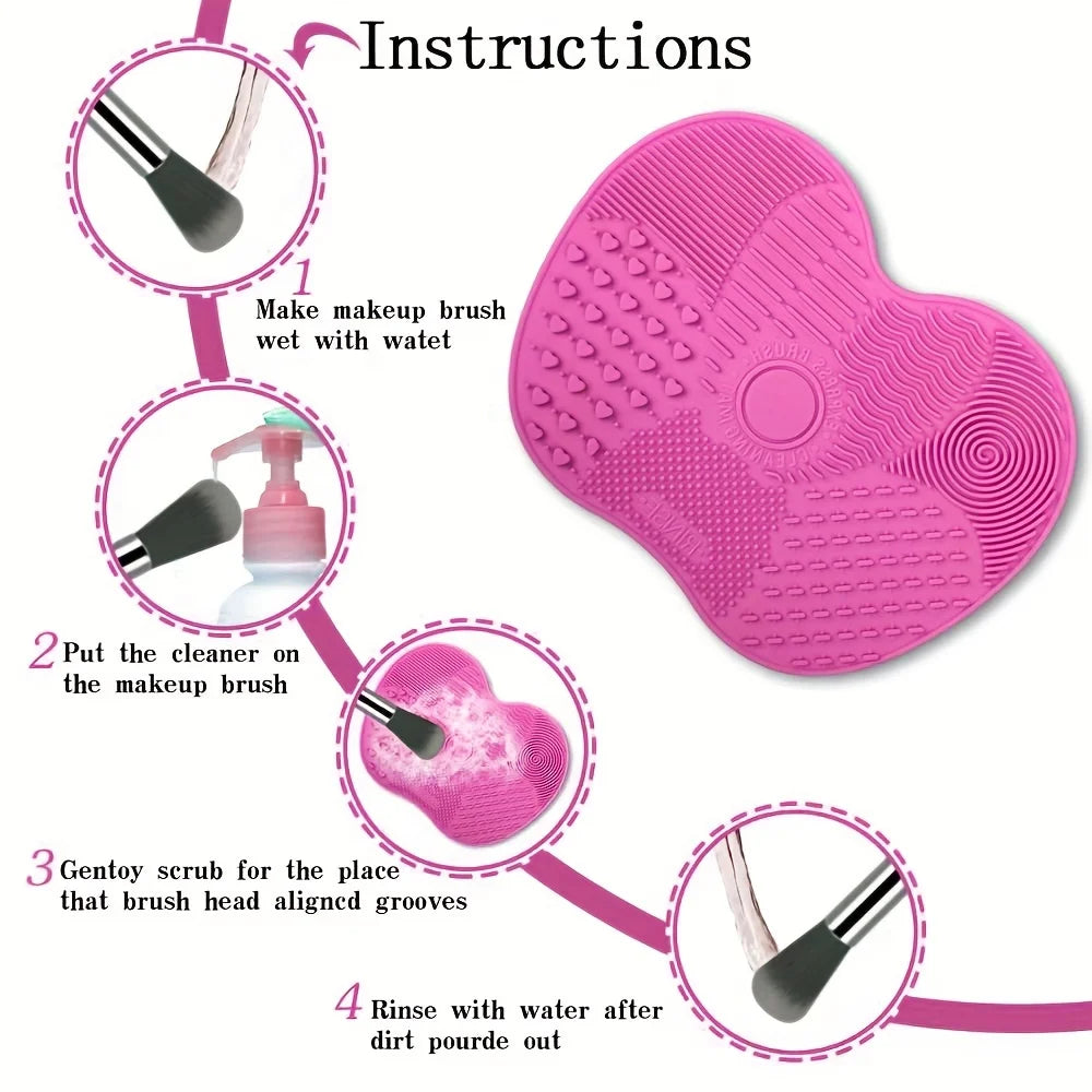Silicone Apple-Shaped Brush Scrubbing Pad with Suction Cup Secure Hold, Beauty Tool for Gentle Makeup Brush Cleaning, Reusable