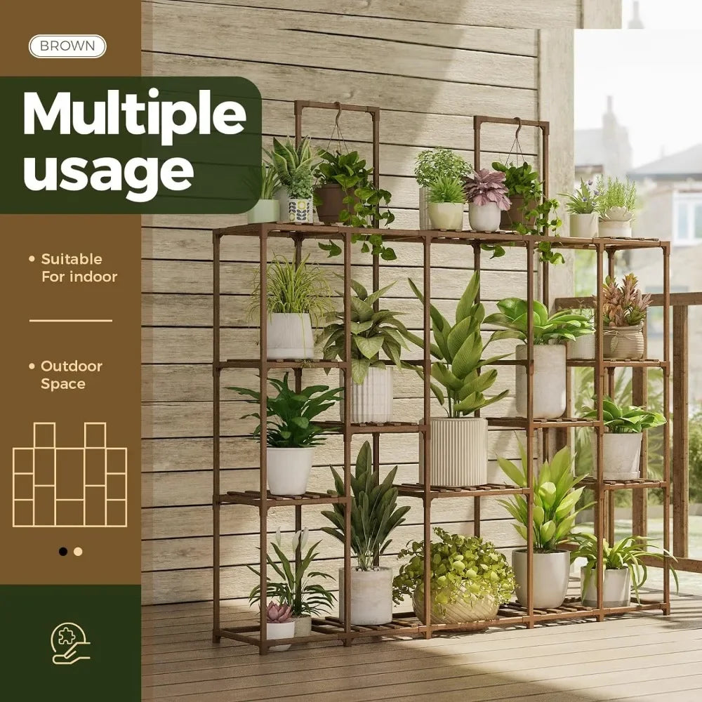 Plant Stand Indoor Large Plant Shelf 62.2" Tall Outdoor Plant Holder Wood for Multiple Plants Hanging