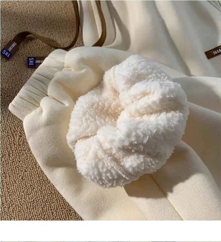 Fleece Sweatpants Women Winter Warm Pants Casual Harlan Pants Loose Lamb Fleece Ankle-Length Trousers Thicke Warm Sweatpants