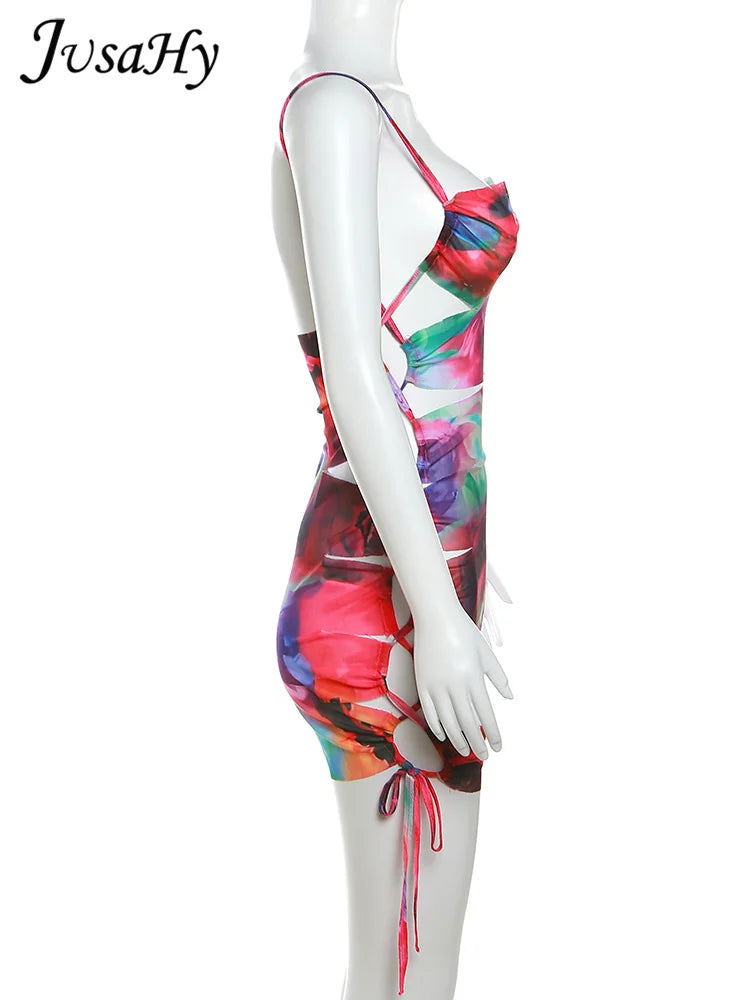 JusaHy Women New Y2K Sexy&High Shiny Street Backless Spaghetti Strap Dresses