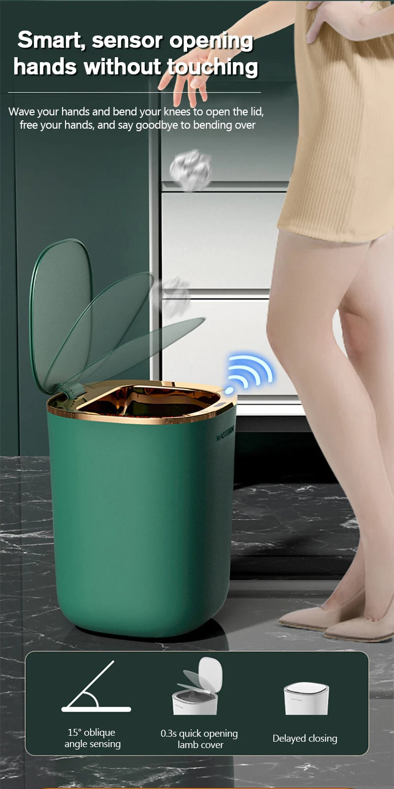 Bathroom Smart Sensor Trash Can,12L Trash Can with Lid Electric Garbage Bin Waterproof Trash Can for Kitchen,Bathroom,Bedroom