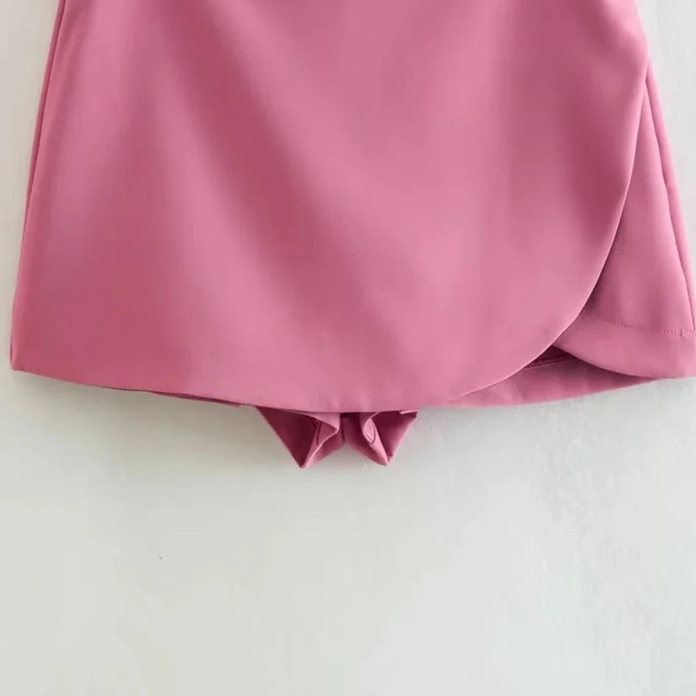 TRAF Women Fashion Pareo Style Shorts Skirts Vintage High Waist Side Zipper Female Skort Mujer