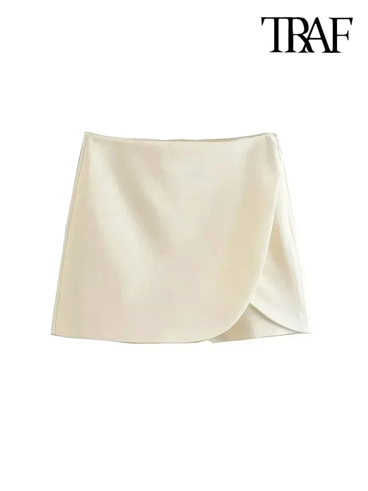 TRAF Women Fashion Pareo Style Shorts Skirts Vintage High Waist Side Zipper Female Skort Mujer