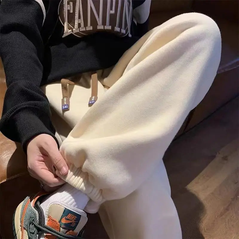 Fleece Sweatpants Women Winter Warm Pants Casual Harlan Pants Loose Lamb Fleece Ankle-Length Trousers Thicke Warm Sweatpants