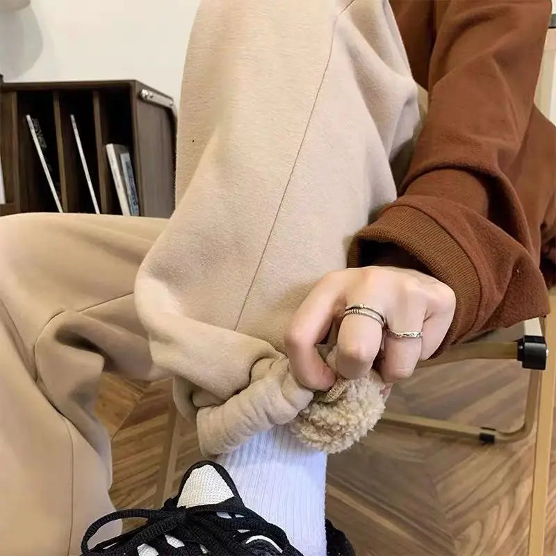 Fleece Sweatpants Women Winter Warm Pants Casual Harlan Pants Loose Lamb Fleece Ankle-Length Trousers Thicke Warm Sweatpants