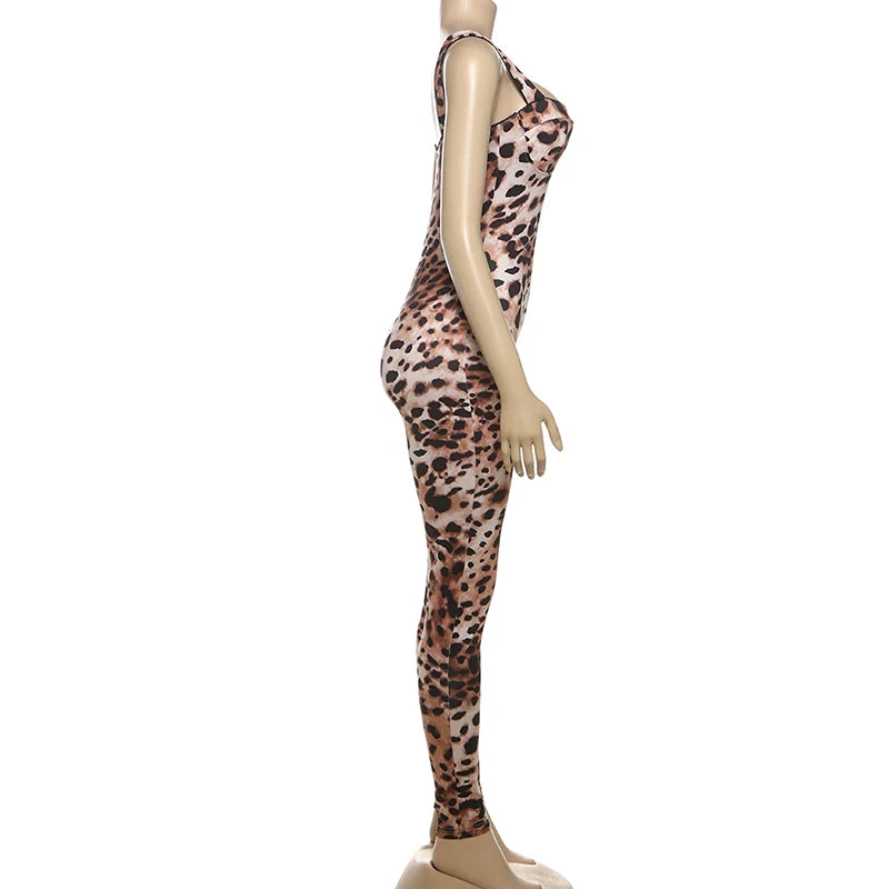 sexy Jumpsuit Women Sleeveless Trend Leopard Print Sleeveless Street Fit Stretch Activity Workout Overalls