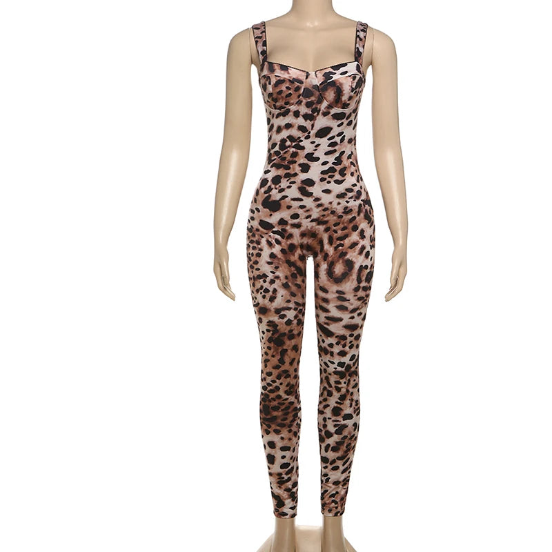sexy Jumpsuit Women Sleeveless Trend Leopard Print Sleeveless Street Fit Stretch Activity Workout Overalls