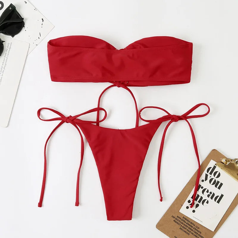 2024 Sexy Solid Bikinis Swimsuit Vintage Micro Swimwear Brazilian Women Bathing Suit Solid Patchwork Bikini Set String