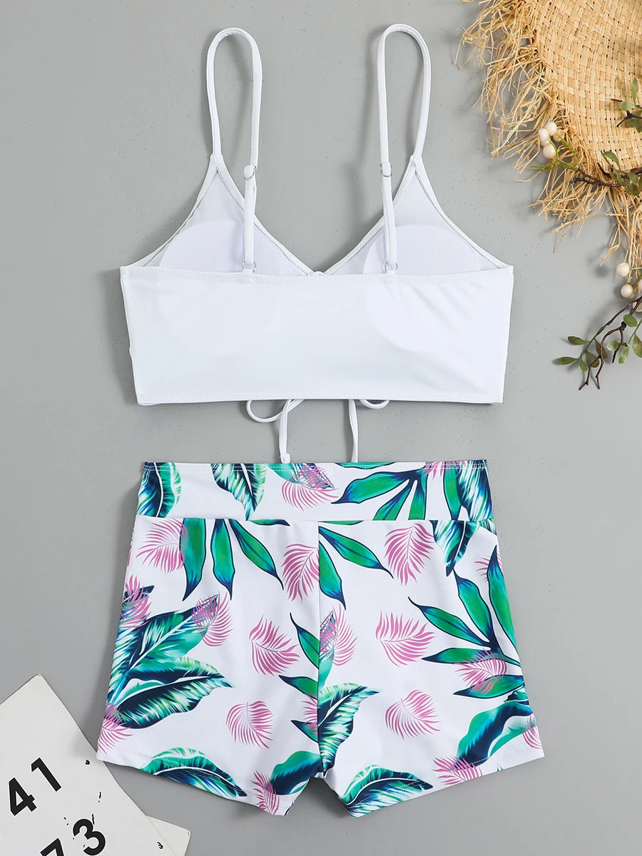 Drawstring Front Shorts Bikinis 2024 High Waist Swimsuit Women Swimwear Female Bathers Bathing Swimming Swim Suit Beachwear
