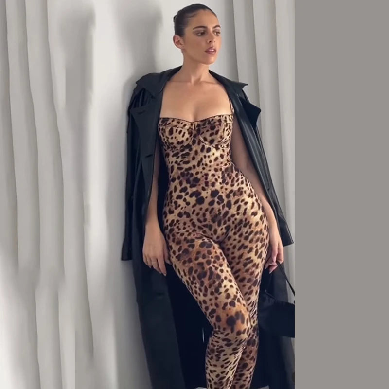 sexy Jumpsuit Women Sleeveless Trend Leopard Print Sleeveless Street Fit Stretch Activity Workout Overalls
