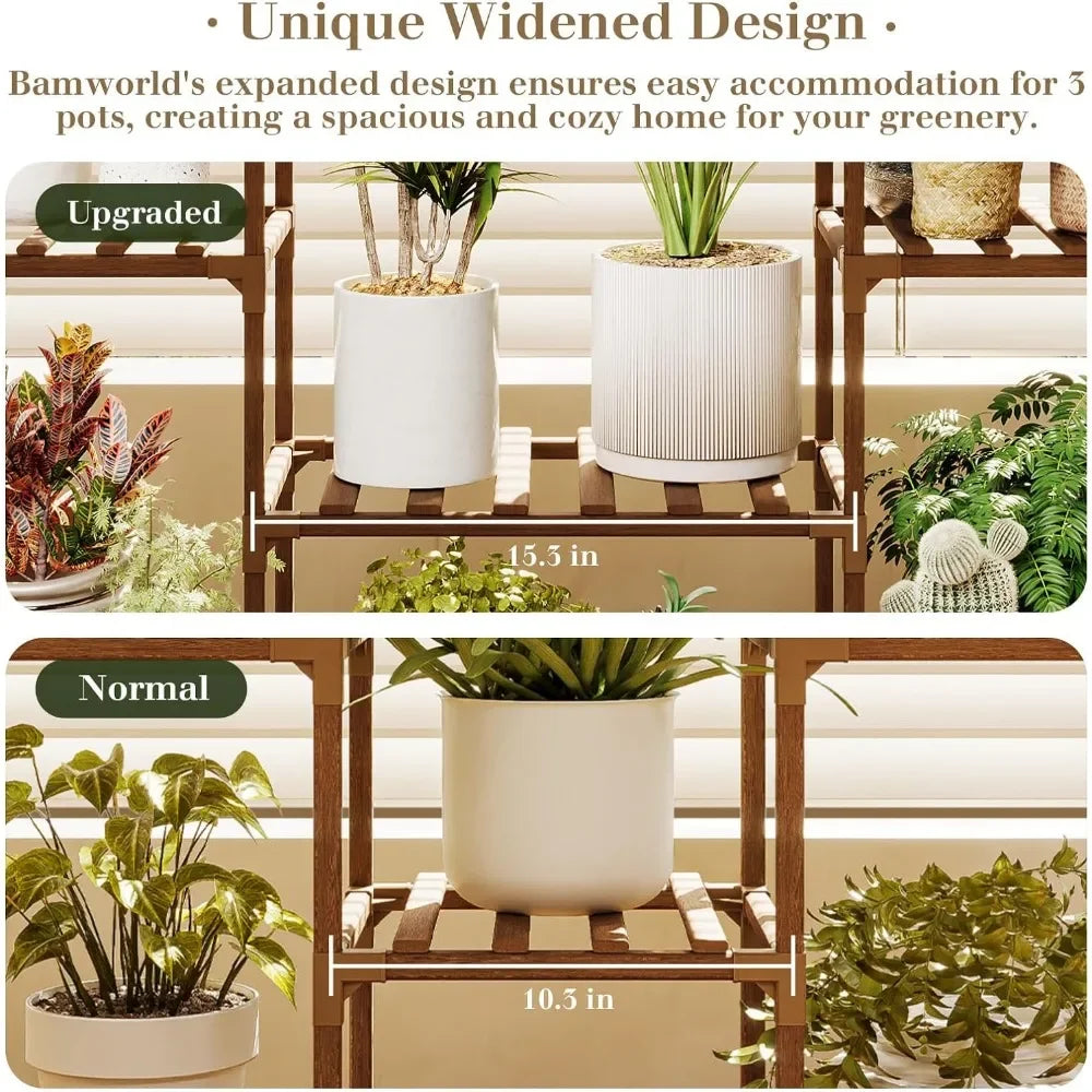 Plant Stand Indoor Large Plant Shelf 62.2" Tall Outdoor Plant Holder Wood for Multiple Plants Hanging