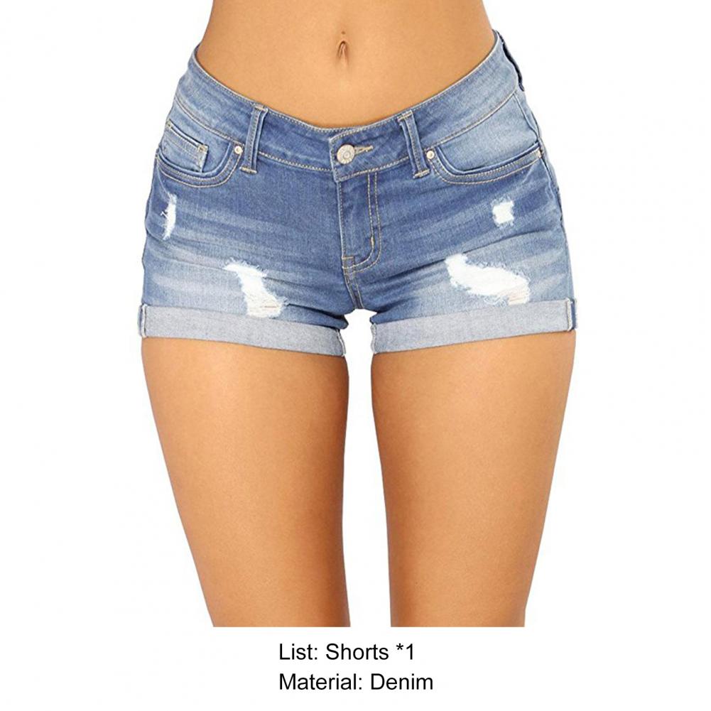 Denim Shorts Women 2023 Jeans Ripped Mid Waist Solid Color Soft Short Jeans Shorts Summer
