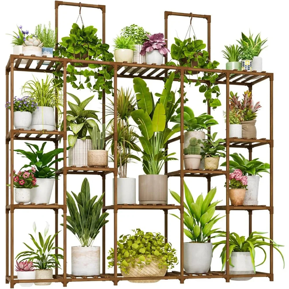 Plant Stand Indoor Large Plant Shelf 62.2" Tall Outdoor Plant Holder Wood for Multiple Plants Hanging