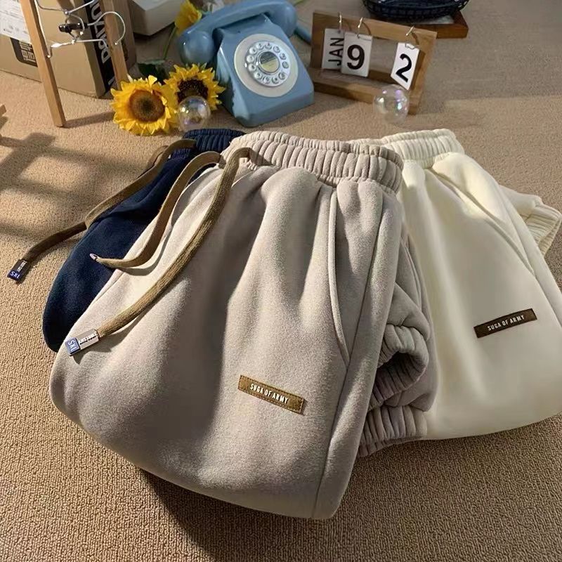 Fleece Sweatpants Women Winter Warm Pants Casual Harlan Pants Loose Lamb Fleece Ankle-Length Trousers Thicke Warm Sweatpants