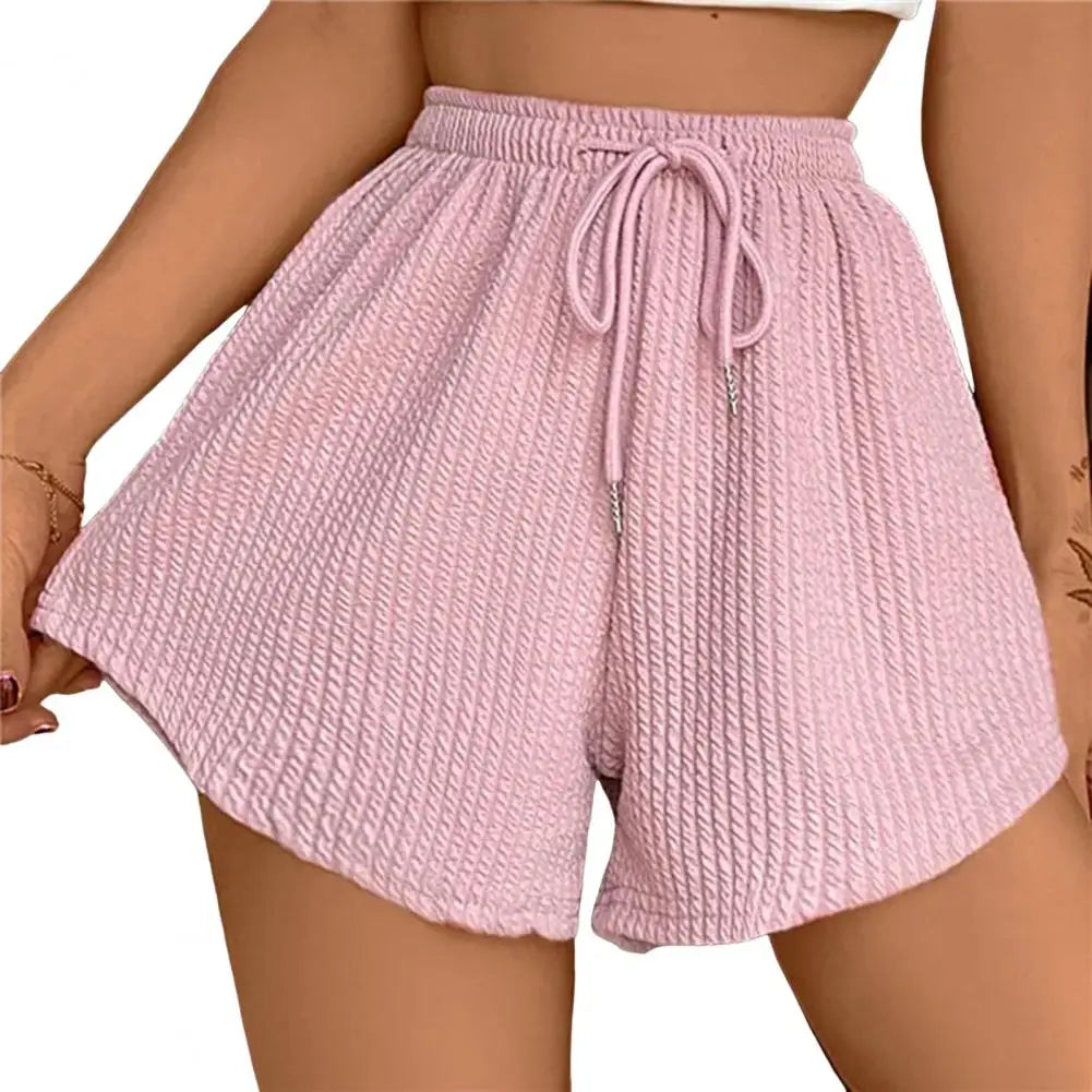 Lady Women's Summer Drawstring Shorts with High Elastic Waist Irregular Hem Pockets A-line Casual Sport Shorts