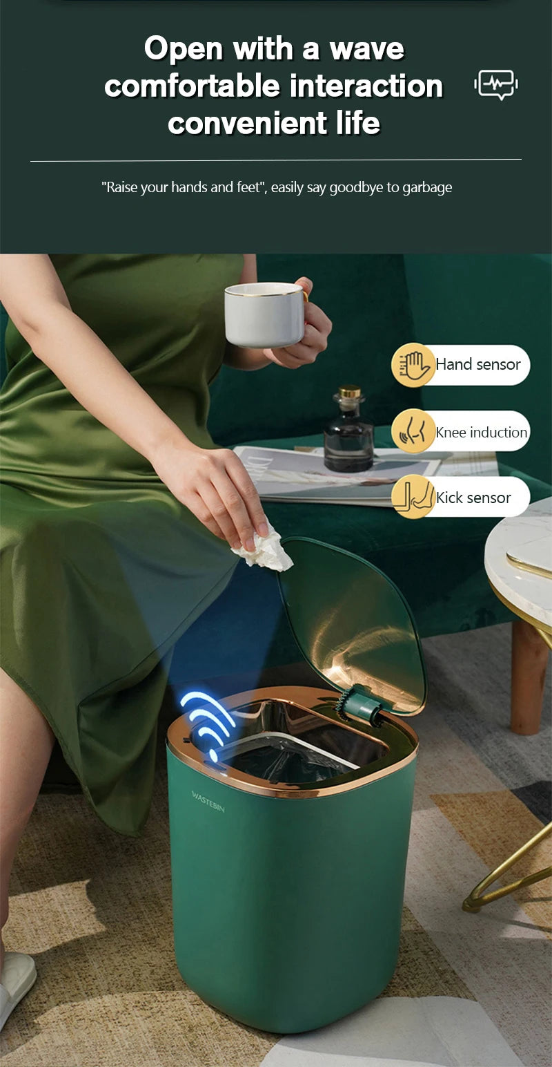 Bathroom Smart Sensor Trash Can,12L Trash Can with Lid Electric Garbage Bin Waterproof Trash Can for Kitchen,Bathroom,Bedroom