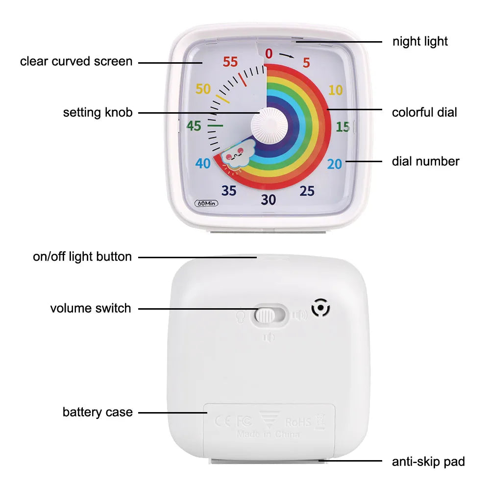 Kids Children Reminder Time Management Tool Visual Timer Night Light Ultra Silent Alarm Clock 60 Minutes Countdown Timer
