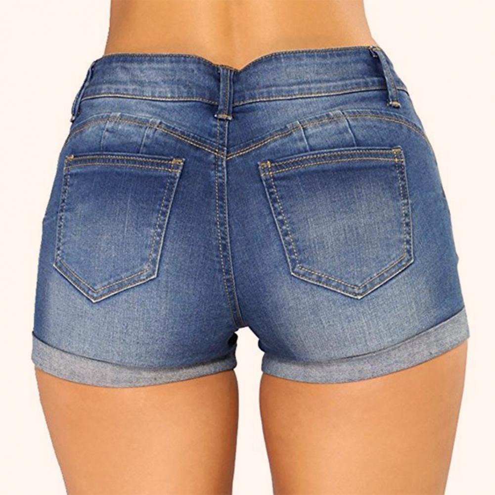 Denim Shorts Women 2023 Jeans Ripped Mid Waist Solid Color Soft Short Jeans Shorts Summer