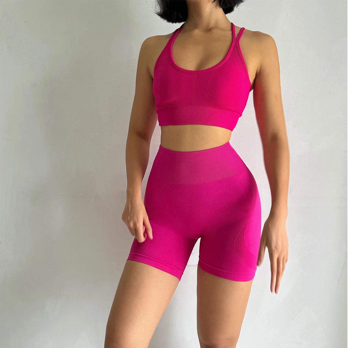 2PCS Seamless Women Yoga Set Gym Sportswear Sport Bra and Hight Waist Shorts Suit Fitness Workout Butt Lifting Short Tight Suit