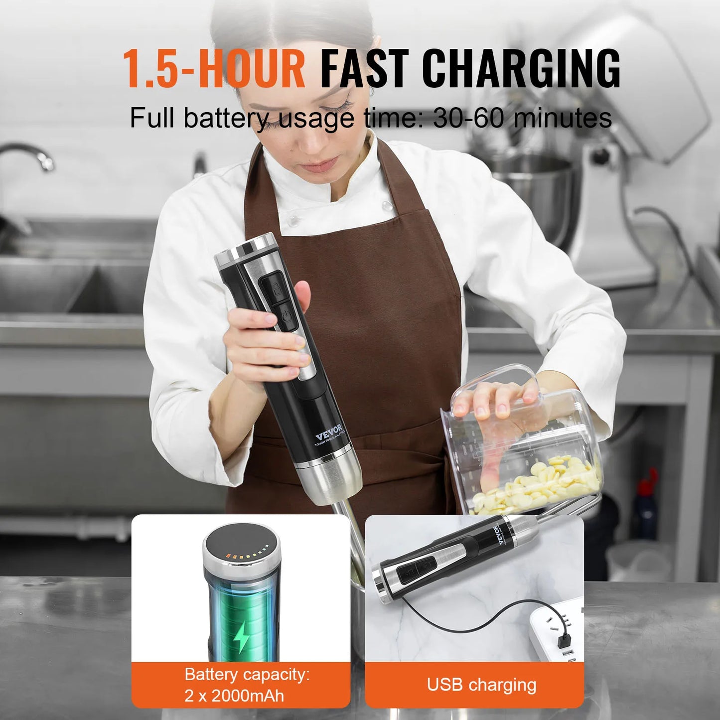 VEVOR 8 Speed Immersion Mini Portable Blender Handheld Mixer Machine 200W 500W Cordless Recharge home-appliance for Kitchen
