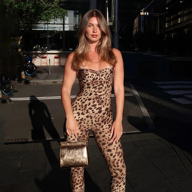 sexy Jumpsuit Women Sleeveless Trend Leopard Print Sleeveless Street Fit Stretch Activity Workout Overalls