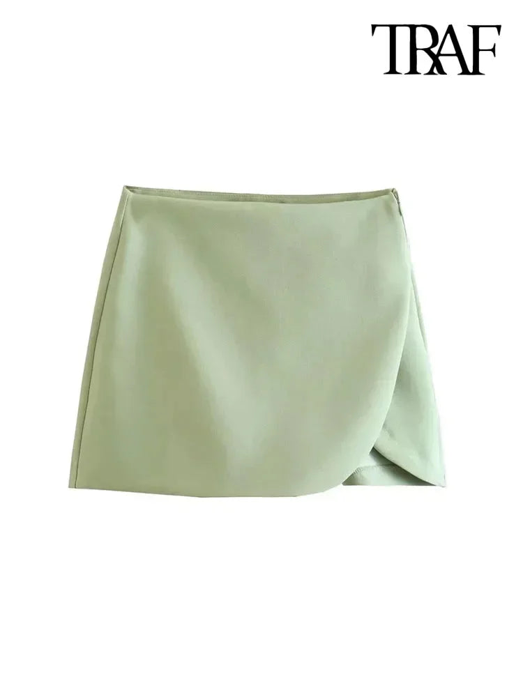 TRAF Women Fashion Pareo Style Shorts Skirts Vintage High Waist Side Zipper Female Skort Mujer