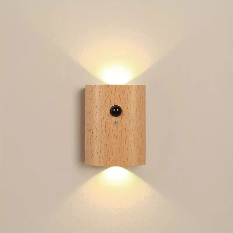 Wooden Stairway Night Light,Rechargeable Battery Operated Motion Sensor LED Wall Sconce,Perfect for Hallway, Attic, Closet
