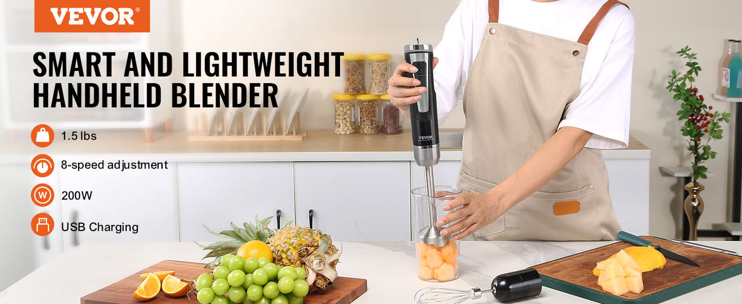 VEVOR 8 Speed Immersion Mini Portable Blender Handheld Mixer Machine 200W 500W Cordless Recharge home-appliance for Kitchen