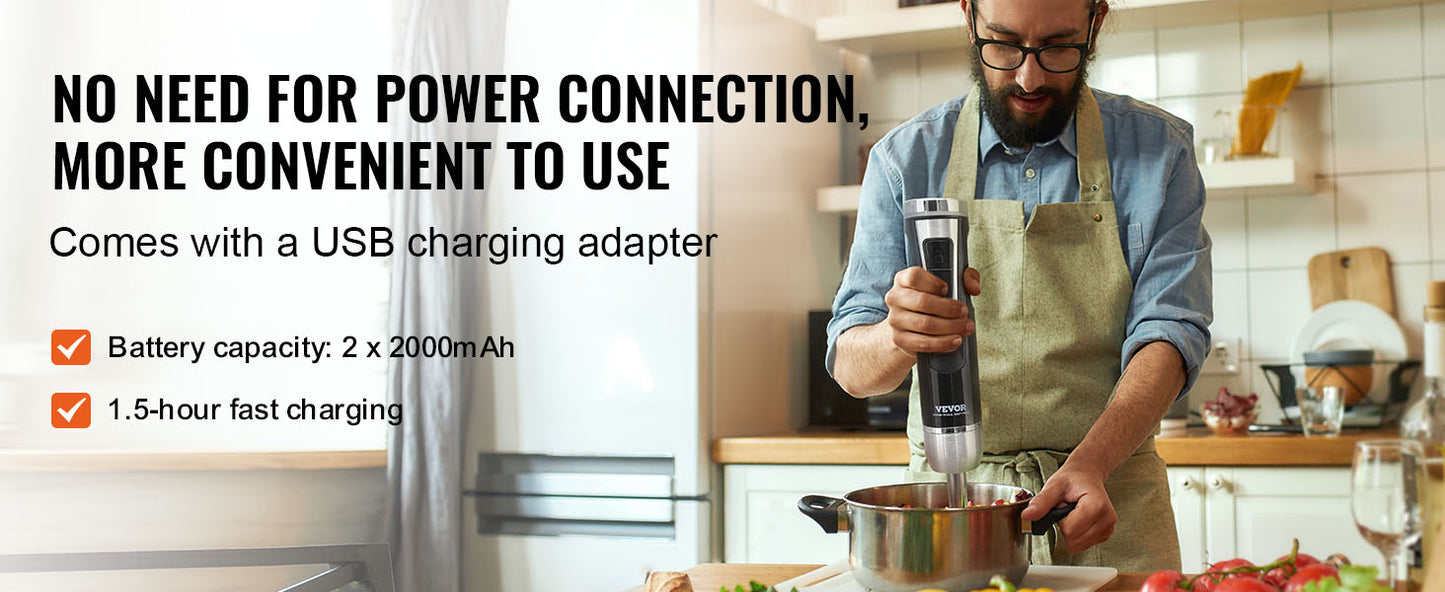 VEVOR 8 Speed Immersion Mini Portable Blender Handheld Mixer Machine 200W 500W Cordless Recharge home-appliance for Kitchen