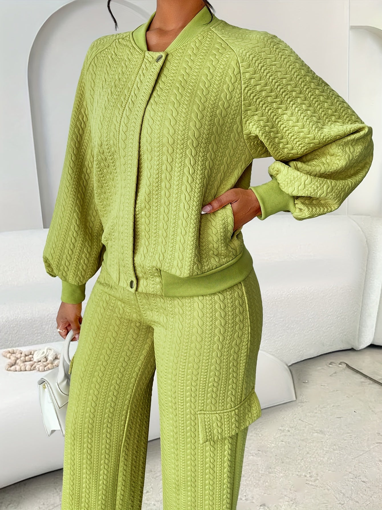 Women'S Elegant Polyester Two-Piece Pantsuit Set - 95% Polyester 5% Elastane Crew Neck Solid Color Long Sleeve Button Detail Jacket and Straight-Leg Pants - For Fall/Winter - Suitable for Office & Formal Occasions - Perfect G