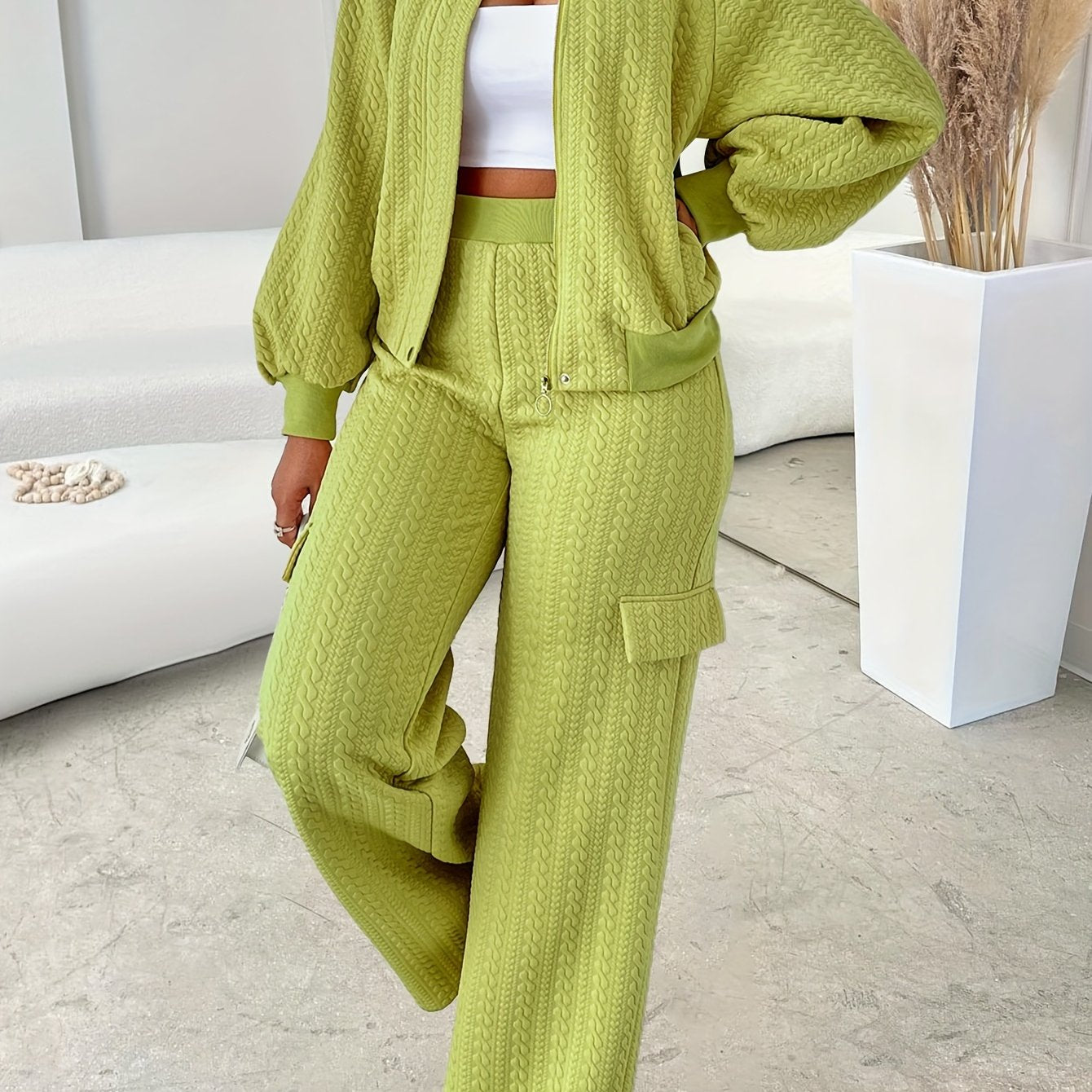 Women'S Elegant Polyester Two-Piece Pantsuit Set - 95% Polyester 5% Elastane Crew Neck Solid Color Long Sleeve Button Detail Jacket and Straight-Leg Pants - For Fall/Winter - Suitable for Office & Formal Occasions - Perfect G